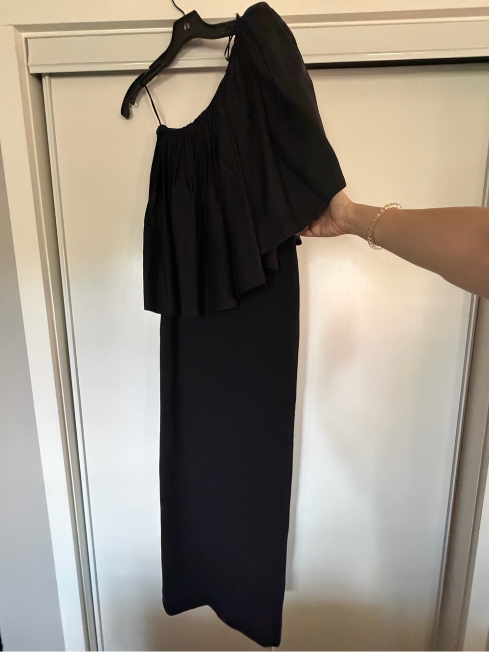 Solace London Black One-Shoulder Ruffle Gown